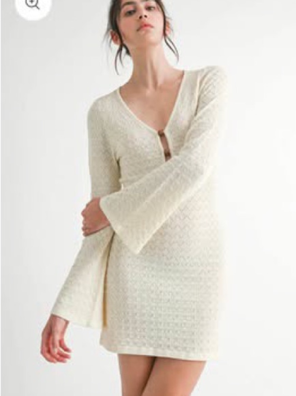 Cream Crochet V-Neck Mini Dress Size Small